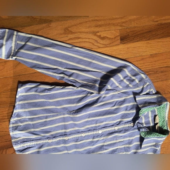 L.L.Bean Button Down Blouse, Women's Medium, Blue, Green, White Stripe/Dots - Picture 5 of 10